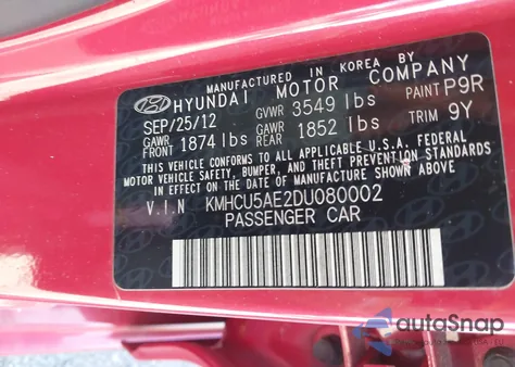 2013 Hyundai Accent Se from USA, damaged, VIN KMHCU5AE2DU080002